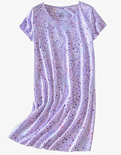 PNAEONG 3 Pack Women's Cotton Nightgown Sleepwear Short Sleeves Shirt Casual Print Sleepdress SY003-Paisley+Purple+Star-3XL - Image 3