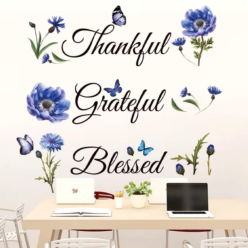 Casa Decor Inspirational Sticker Quote Grateful Thankful Blessed Removable Peel and Sticker Religious Wall Decor Blessed Wall Sign Inspirational for Kitchen Living Room Dining Room. - Image 1