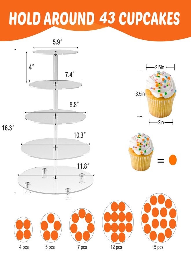 LoveDisplay Acrylic Cupcake Tower Stand For Wedding 5 tiers round with base transparent - Image 3