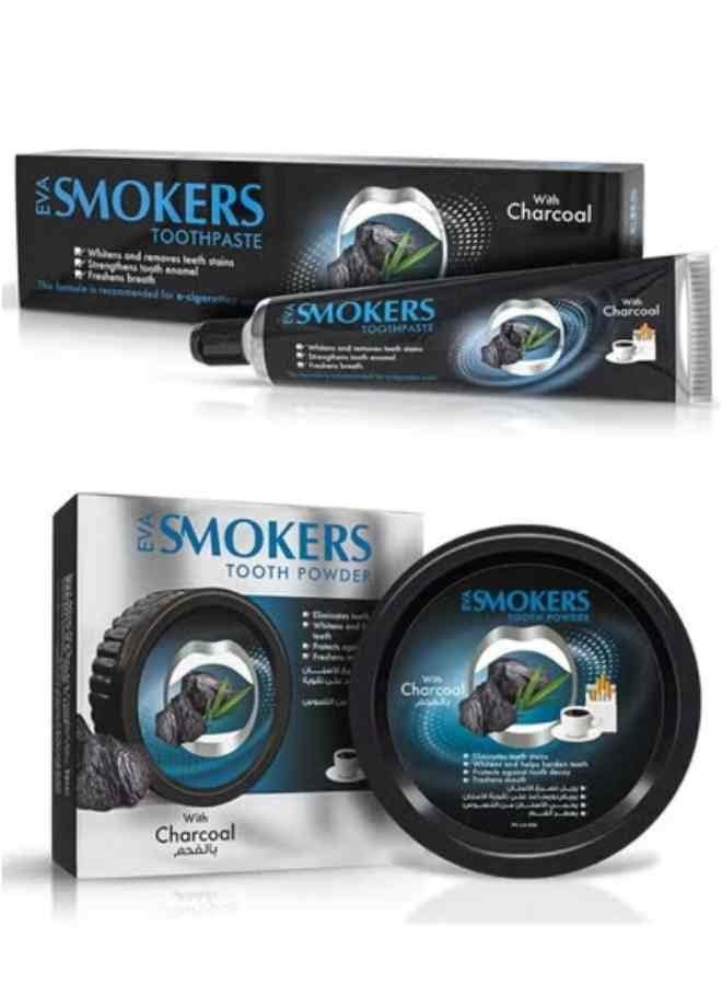 Eva Cleansing Toothpaste With Charcoal 50gm + Smokers Charcoal Teeth Cleaning Powder 40 gm - Image 1