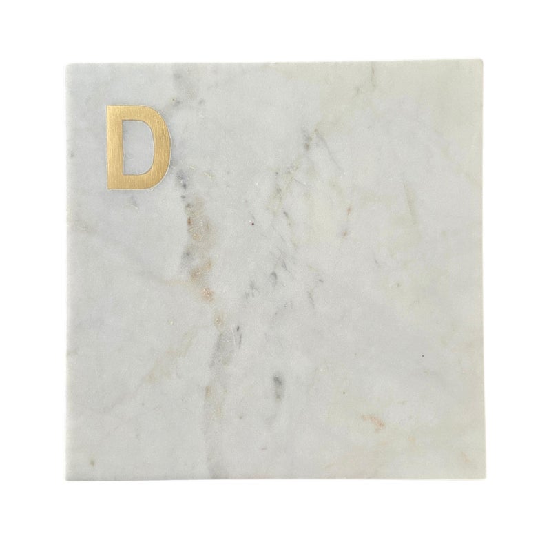 Boards by Bleu Boards by Bleu Monogram Marble Cheese Board Hand Crafted Cutting Board From White Slab Personalized Charcuterie Board With Brass Initial Great Wedding or House Warming Gifts Letter D 