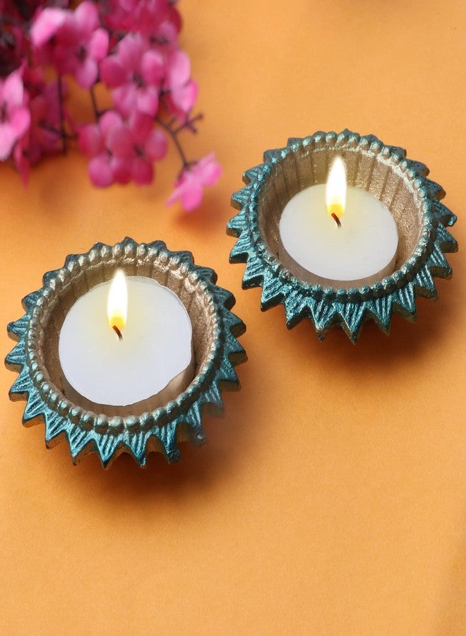 SATVIK STORE مجموعة ساتفيك المكونة من 6 قطع من مصابيح ديا سوريا المعدنية متعددة الألوان على شكل زهرة اللوتس، حامل شموع الشاي، مصباح زيت، ديكور داخلي لعيد الميلاد، مناسب للمنزل، المعبد، البوجان، البوجا، المكتب، المعابد، ديا، هدايا تذكارية هندية لتدفئة المنزل - Image 3