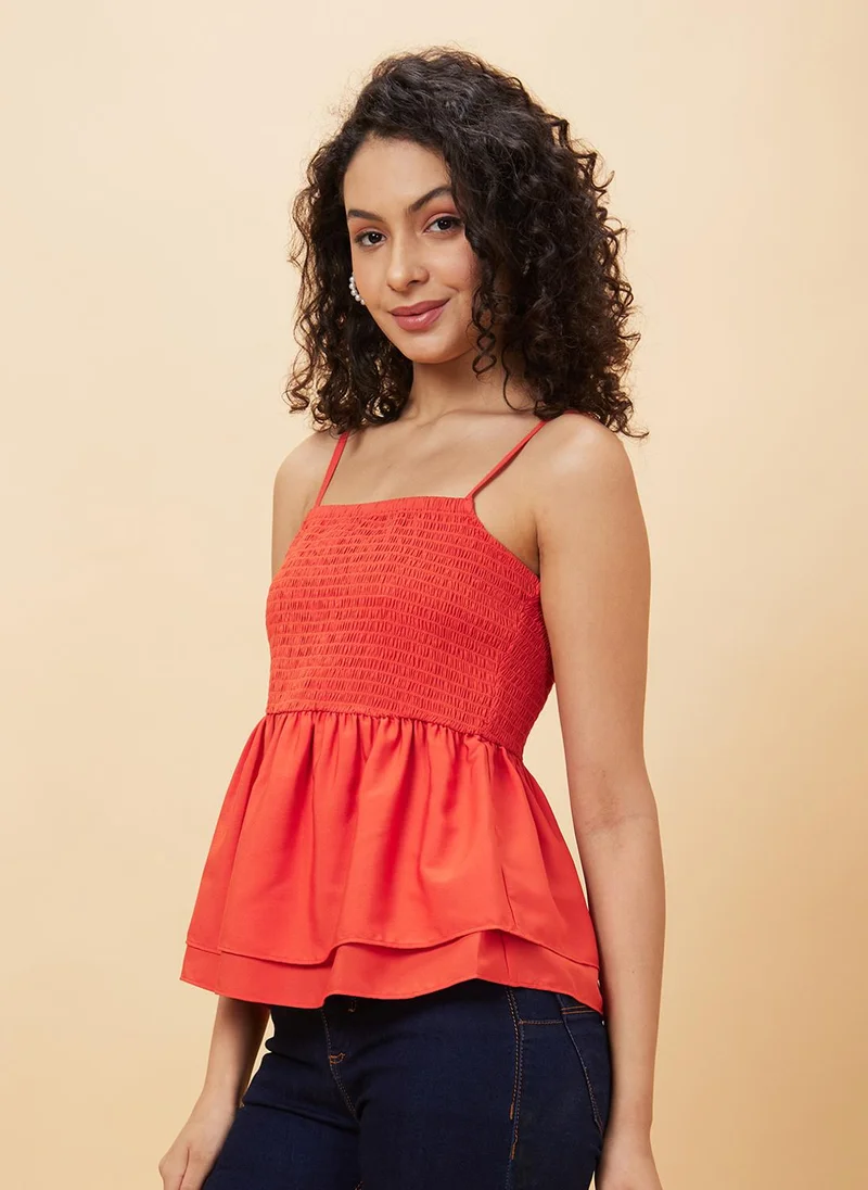 globus Globus Women Shoulder Strap Smocked Peplum Top