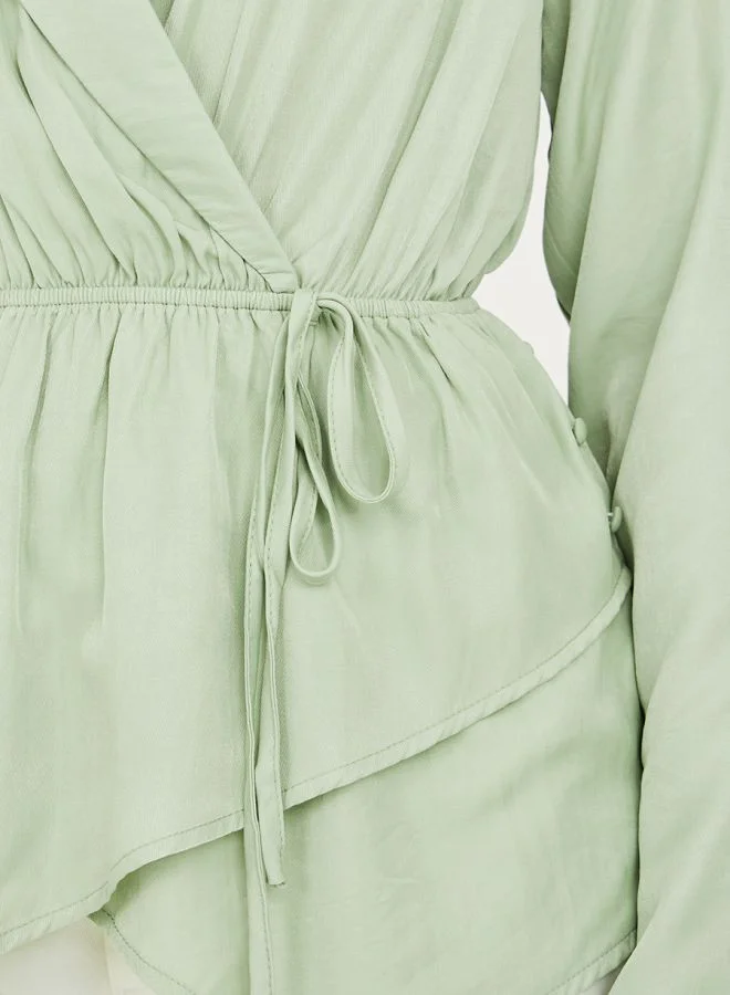 Styli Asymmetric Hem Notch Lapel Wrap Front Top