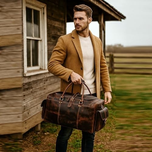 cuero حقيبة سفر دفل كبيرة من الجلد الإيطالي للرجال والنساء - 22 بوصة - Image 4