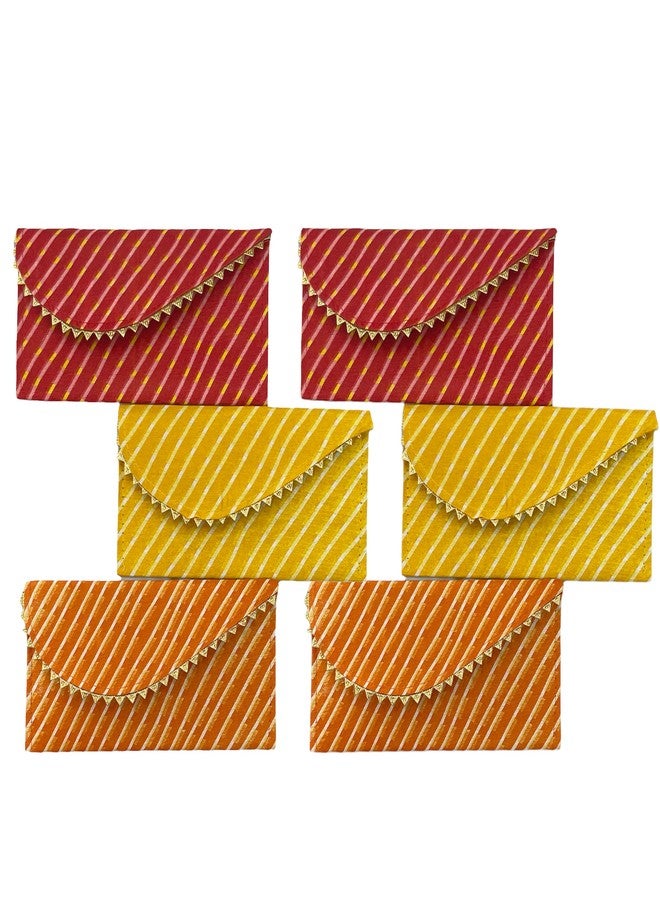 Orange Paper Leheria Design Shagun Envelops/Wedding Envelops/Gift Envelop/Cash Envelop/Money Shagun Cash Envelopes for Weddings, Birthdays, Rakhi, Gifting - Pack OF 6 (Multicolored) - Image 1