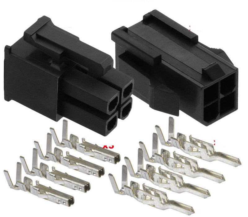 Molex 4-Pin Black Connector Pitch 4.20mm.0165" w/18-24 AWG Pin Mini-Fit Jr ™ (3 Match Set) - Image 1