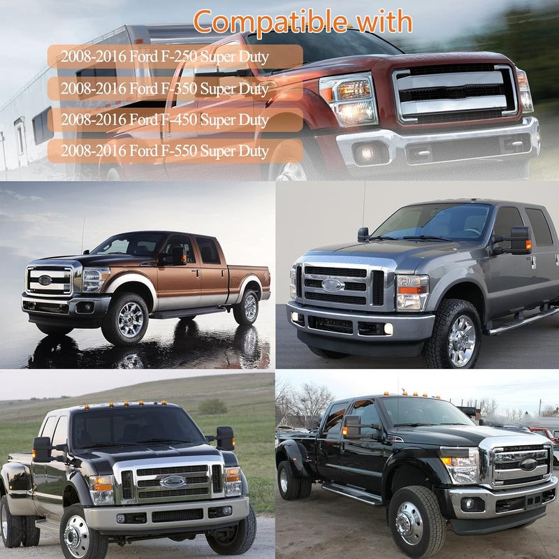 OGATOO Smoked Mirror Lights for 2008-2016 Ford Super Duty - Amber/White LED Turn Signal Side Indicator - Image 2