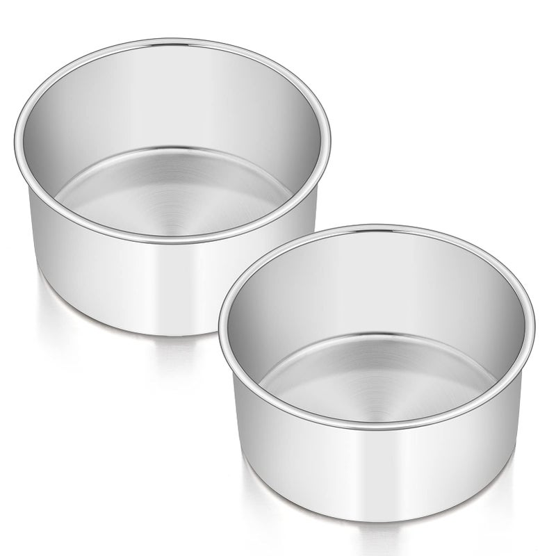 Homikit 6 Inch Cake Tin Set of 2 Deep Cake Pan Stainless Steel Layer Round Cake Mould Tin Set for Baking ChristmasWeddingBirthday Cakes Seamless Design Mirror Finished  Dishwasher Safe