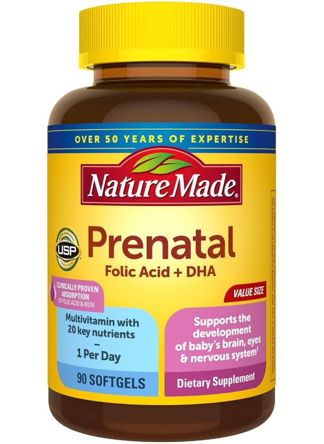 Nature Made Prenatal Multi + Dha 200 Mg Rich In Folic Acid Iron Iodine & Zinc Value Size 90 Softgels  - Image 1