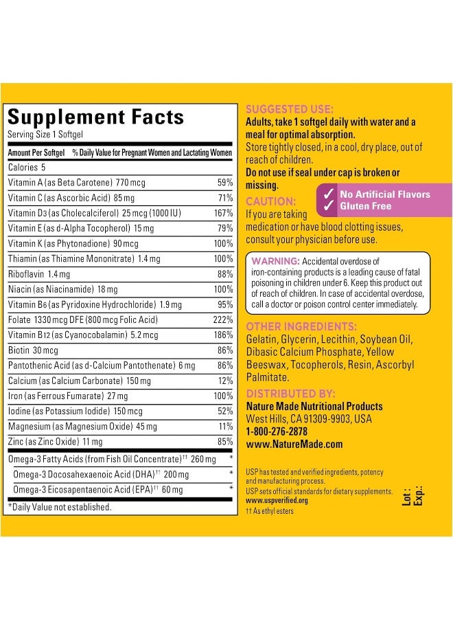 Nature Made Prenatal Multi + Dha 200 Mg Rich In Folic Acid Iron Iodine & Zinc Value Size 90 Softgels  - Image 4