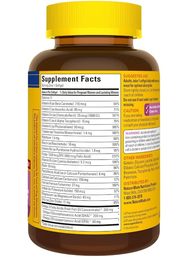 Nature Made Prenatal Multi + Dha 200 Mg Rich In Folic Acid Iron Iodine & Zinc Value Size 90 Softgels  - Image 2