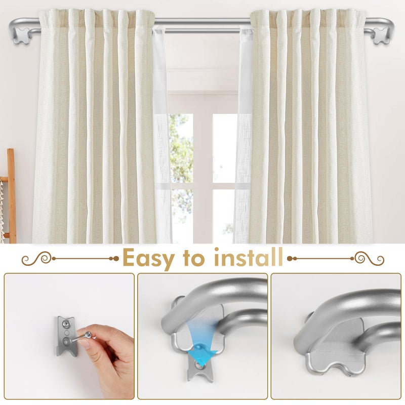 USFOOK Antique Silver Double Curtain Rods for Windows, USFOOK Blackout Wrap Around Curtain Rods 32 to 58 Inch, 6/8 Inch Room Darkening Dual Rod Set, Decorative Drapery Poles for Home - Image 4