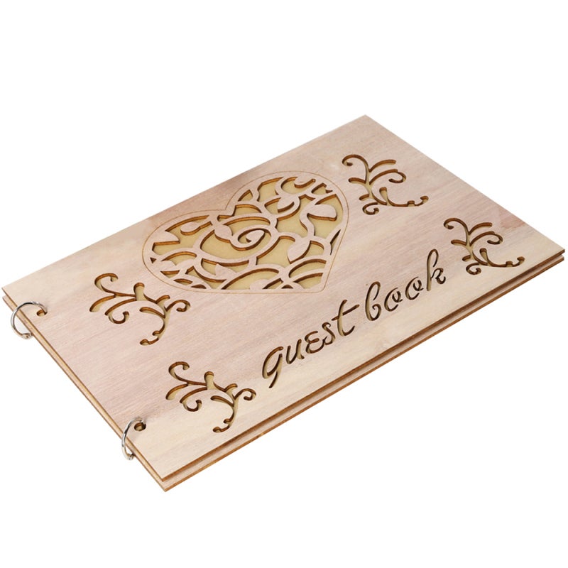 سجل الضيوف: حجم محمول من خشب البيرش - تصميم مفقود بأسلوب أوروبي ومسطح مطلي يدوياً لالتسجيل الضيوف في حفل الزفاف - Image 1