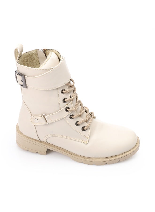 آيس كلوب كريم البيج الدانتيل حتى جولة اصبع القدم شكل أحذية الكاحل - Image 1