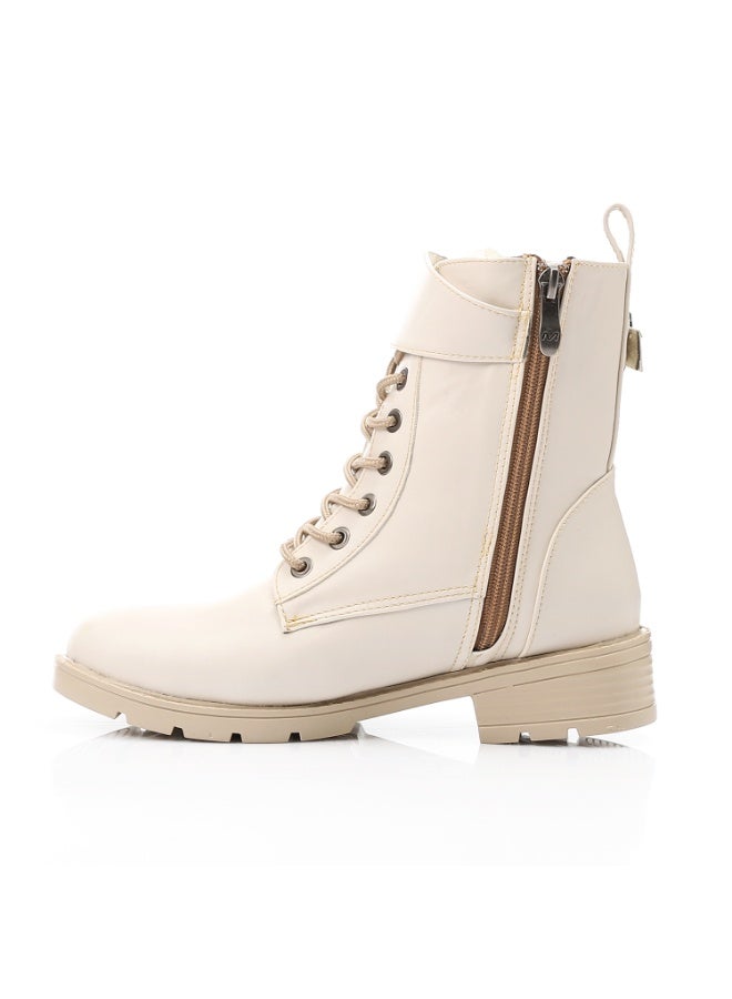 آيس كلوب كريم البيج الدانتيل حتى جولة اصبع القدم شكل أحذية الكاحل - Image 4