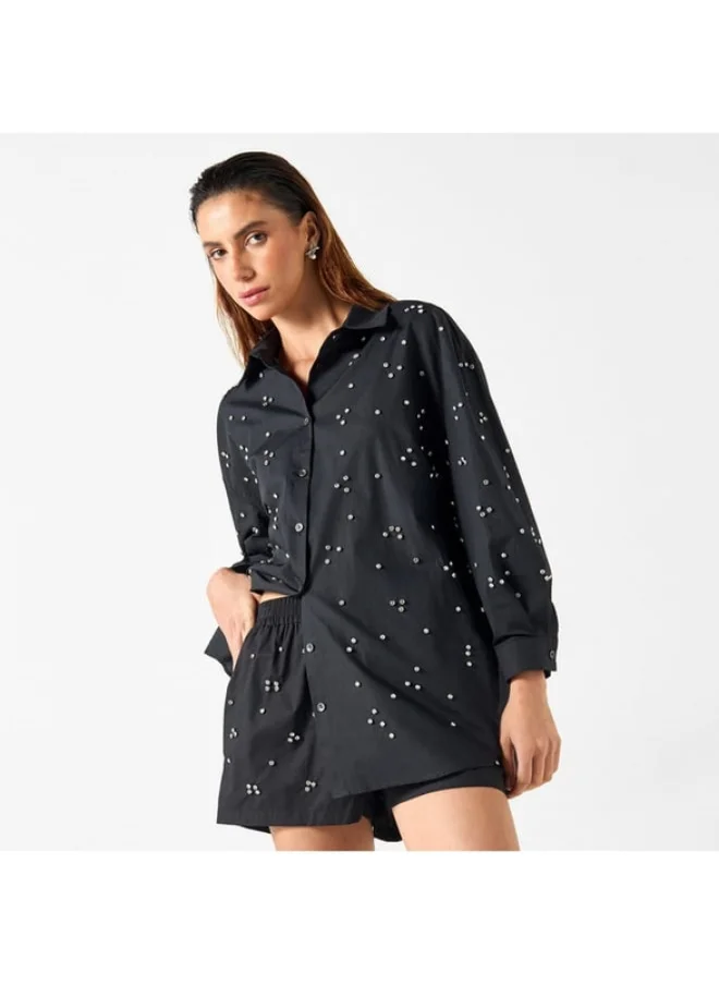 2Xtremz 2Xtremz All-Over Embellished Shirt with Long Sleeves