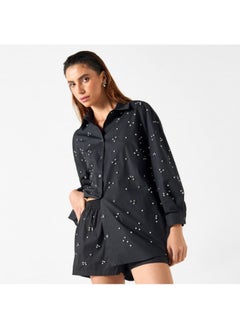 2Xtremz 2Xtremz All-Over Embellished Shirt with Long Sleeves  - Image 1