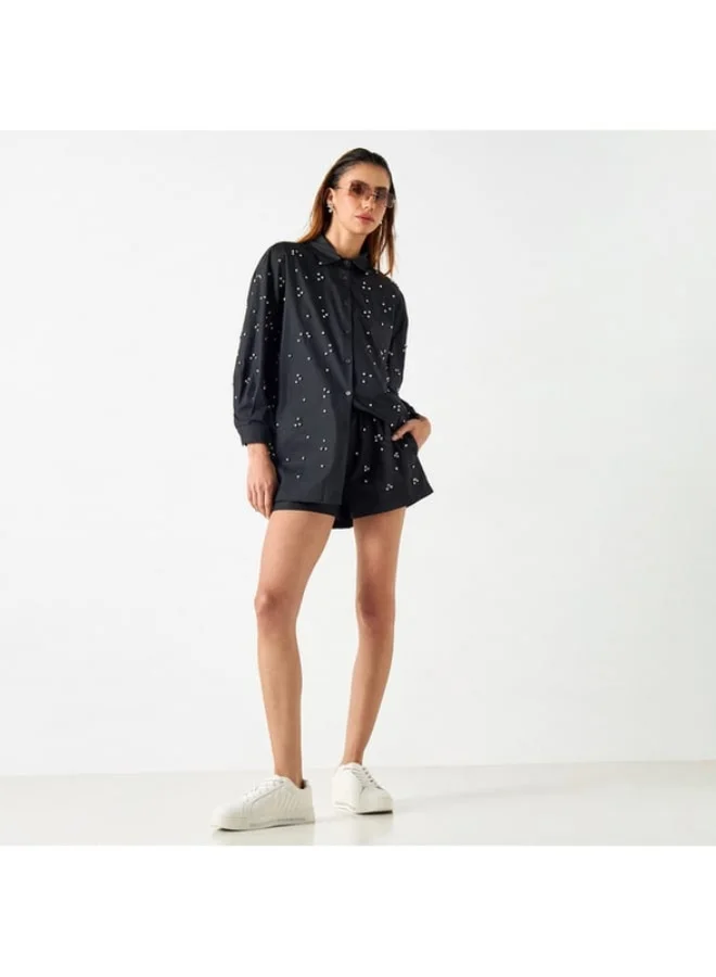2Xtremz 2Xtremz All-Over Embellished Shirt with Long Sleeves