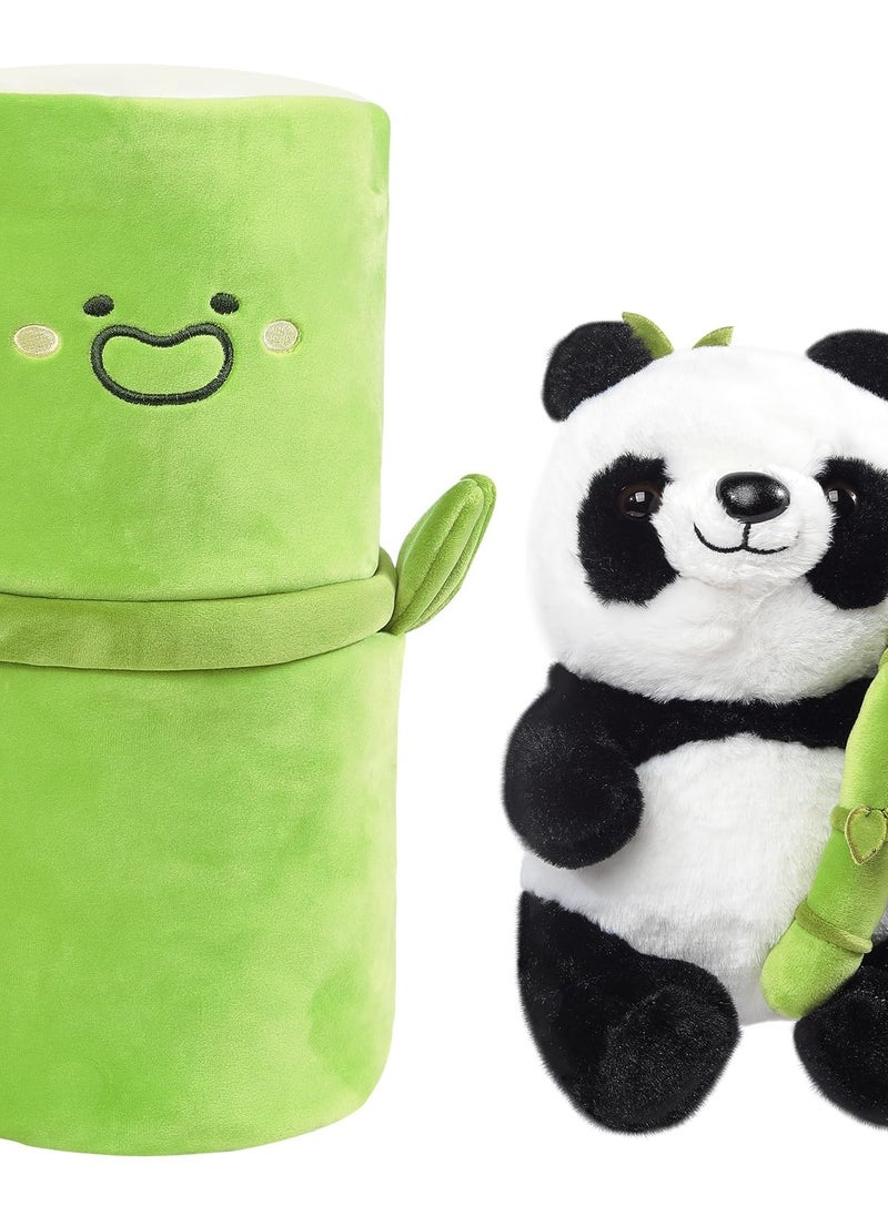 Excefore Panda Stuffed Animals, 2 in 1 Bamboo Tube Panda Plush and Pillow, Soft Plush Toy for Tummy Time, Babies' Play, and Cuddles, Adorable Gift for Boys and Girls  - Image 1
