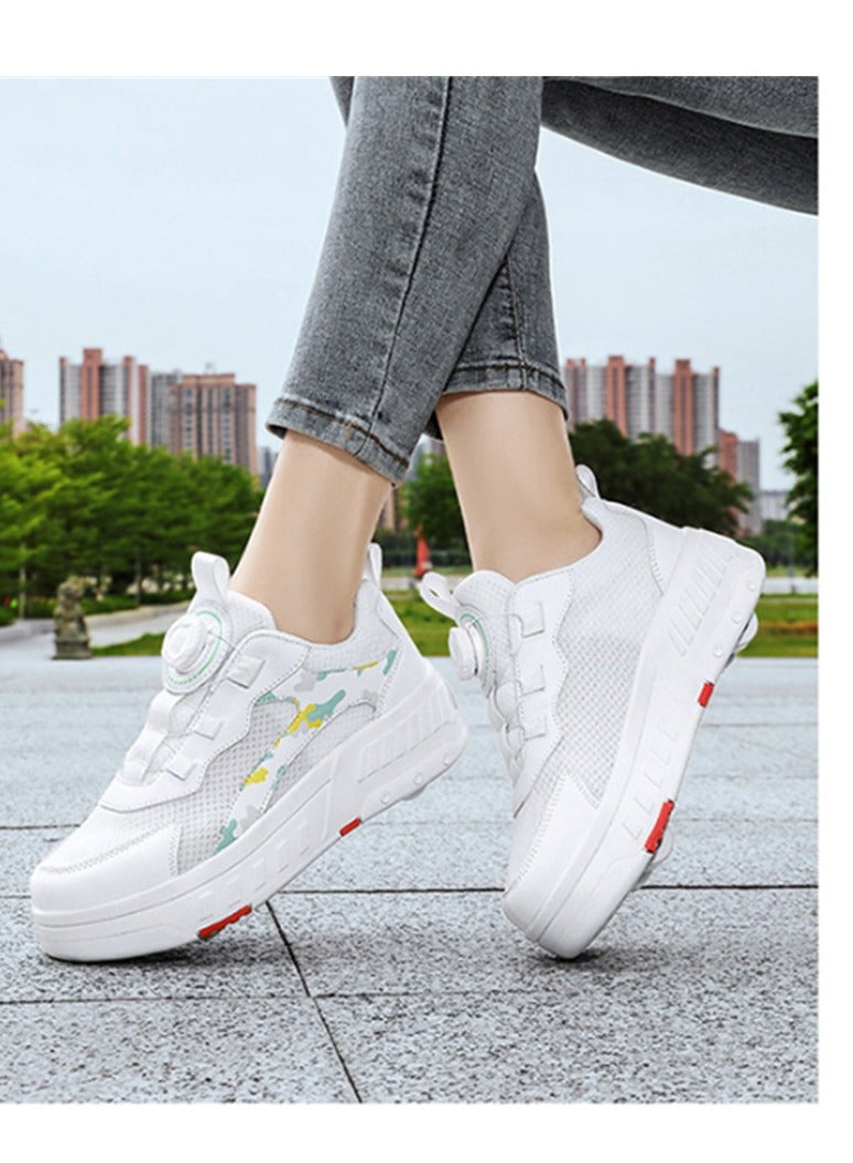 Loquat أحذية تزلج خفيفة الوزن قابلة للتنفس بعجلات مناسبة للمدارس للأولاد والبنات باللون الأبيض - Image 1