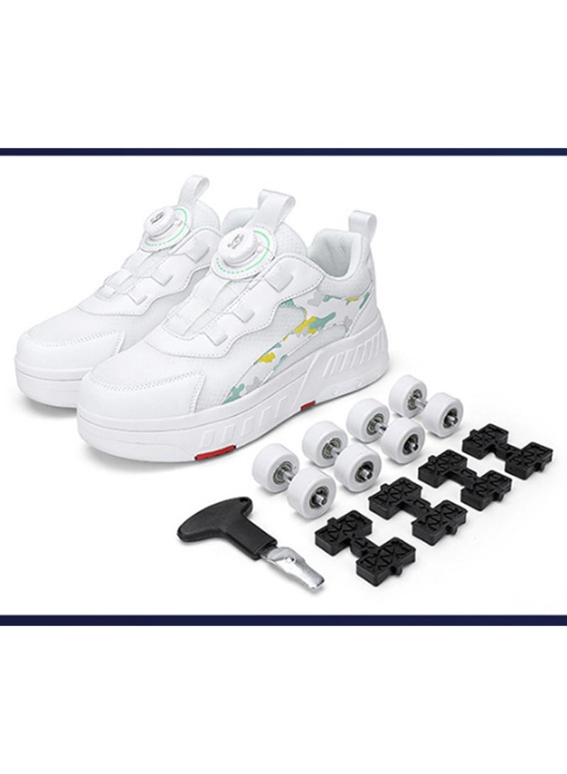 Loquat أحذية تزلج خفيفة الوزن قابلة للتنفس بعجلات مناسبة للمدارس للأولاد والبنات باللون الأبيض - Image 2
