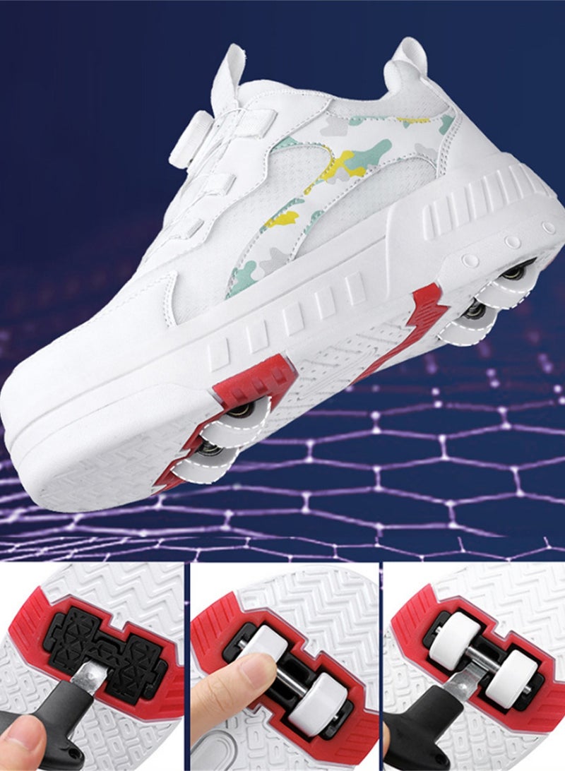 Loquat أحذية تزلج خفيفة الوزن قابلة للتنفس بعجلات مناسبة للمدارس للأولاد والبنات باللون الأبيض - Image 5