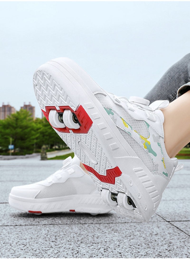 Loquat أحذية تزلج خفيفة الوزن قابلة للتنفس بعجلات مناسبة للمدارس للأولاد والبنات باللون الأبيض - Image 4