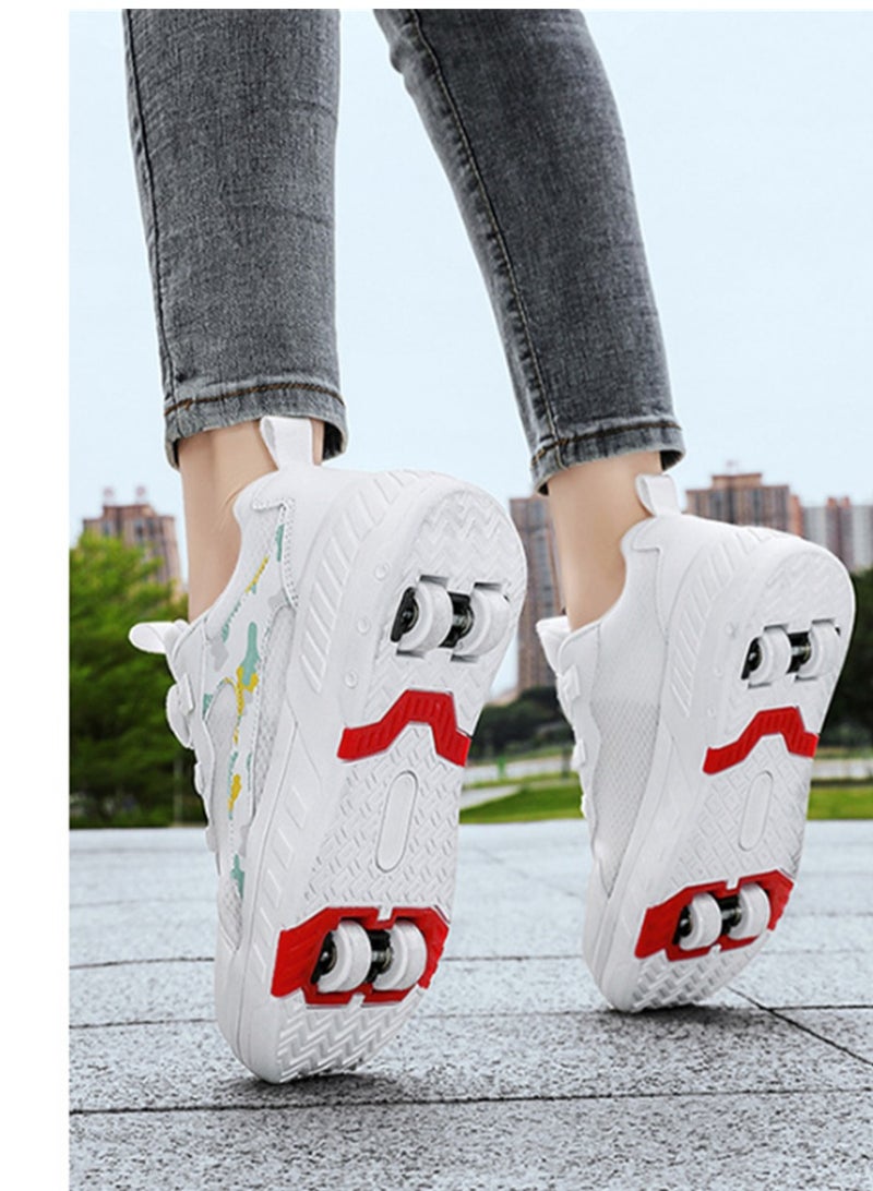 Loquat أحذية تزلج خفيفة الوزن قابلة للتنفس بعجلات مناسبة للمدارس للأولاد والبنات باللون الأبيض - Image 3