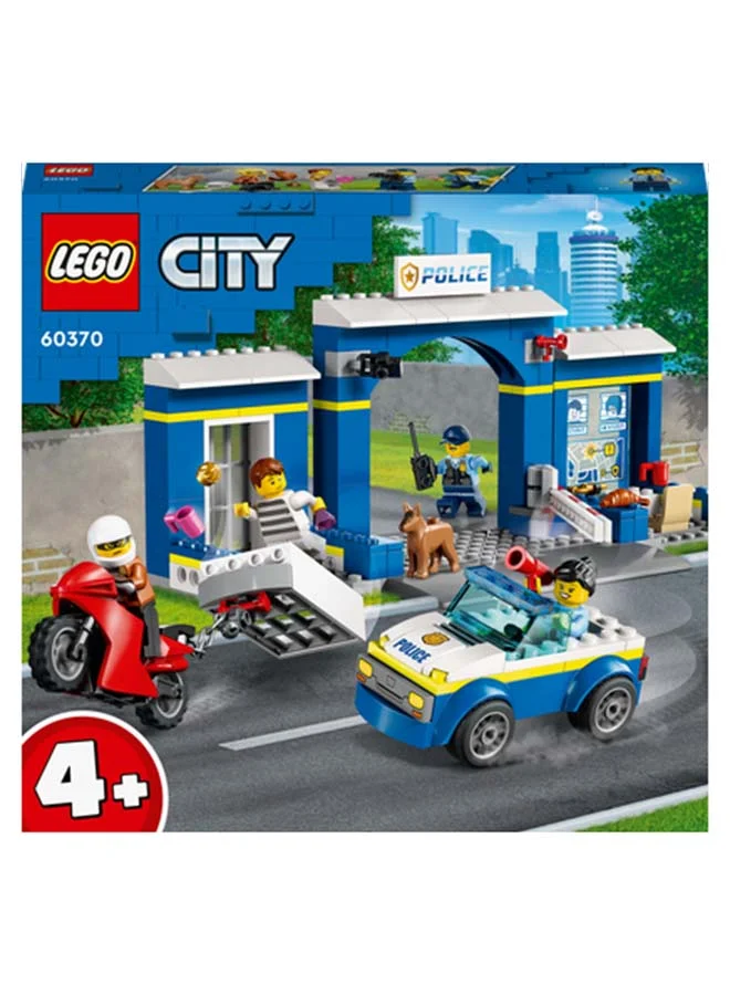 ليغو City Police Station Chase 60370 Building Toy Set; Includes A Jail With Breakout Function, Patrol Car And A Crook’S Motorbike, Plus 4 Minifigures And A Dog Figure; Fun Gift For Kids Aged 4+ (172 Pieces)