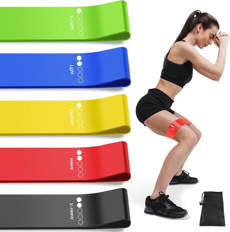 RHYNOFIT Resistance Bands for Working Out, Set with 5 Resistance Levels, Multi-Colored Workout Bands for Indoor and Outdoor Fitness, Leg Strength Training, Rehab, Yoga - Image 1