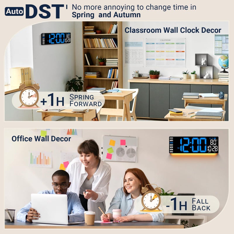 ANSOPER 16.5" Large Digital Wall Clock with Remote Control, Auto-Dimming LED Display with Date Temp, Big Number Wall Mount Decor Clock for Seniors, Classroom, Dorm, Home, Office, Gym Blue - Image 5