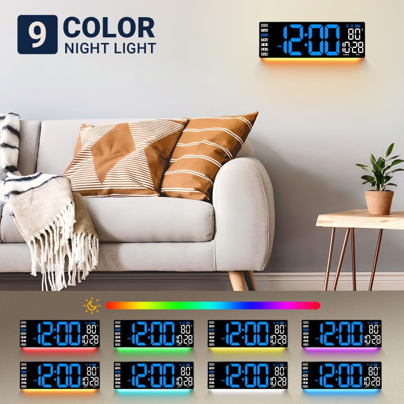 ANSOPER 16.5" Large Digital Wall Clock with Remote Control, Auto-Dimming LED Display with Date Temp, Big Number Wall Mount Decor Clock for Seniors, Classroom, Dorm, Home, Office, Gym Blue - Image 2