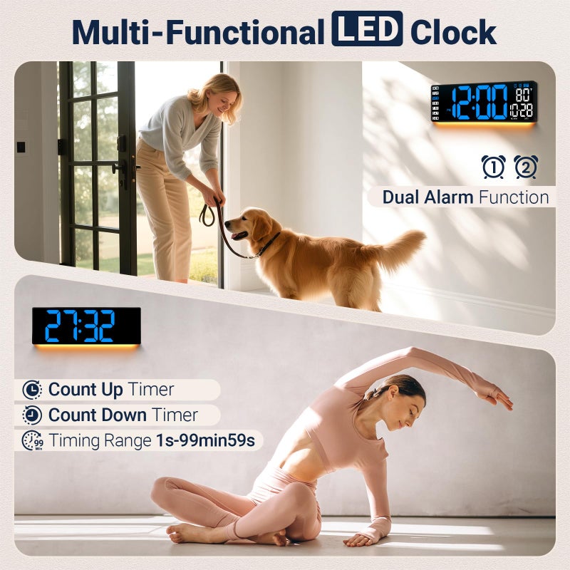 ANSOPER 16.5" Large Digital Wall Clock with Remote Control, Auto-Dimming LED Display with Date Temp, Big Number Wall Mount Decor Clock for Seniors, Classroom, Dorm, Home, Office, Gym Blue - Image 4