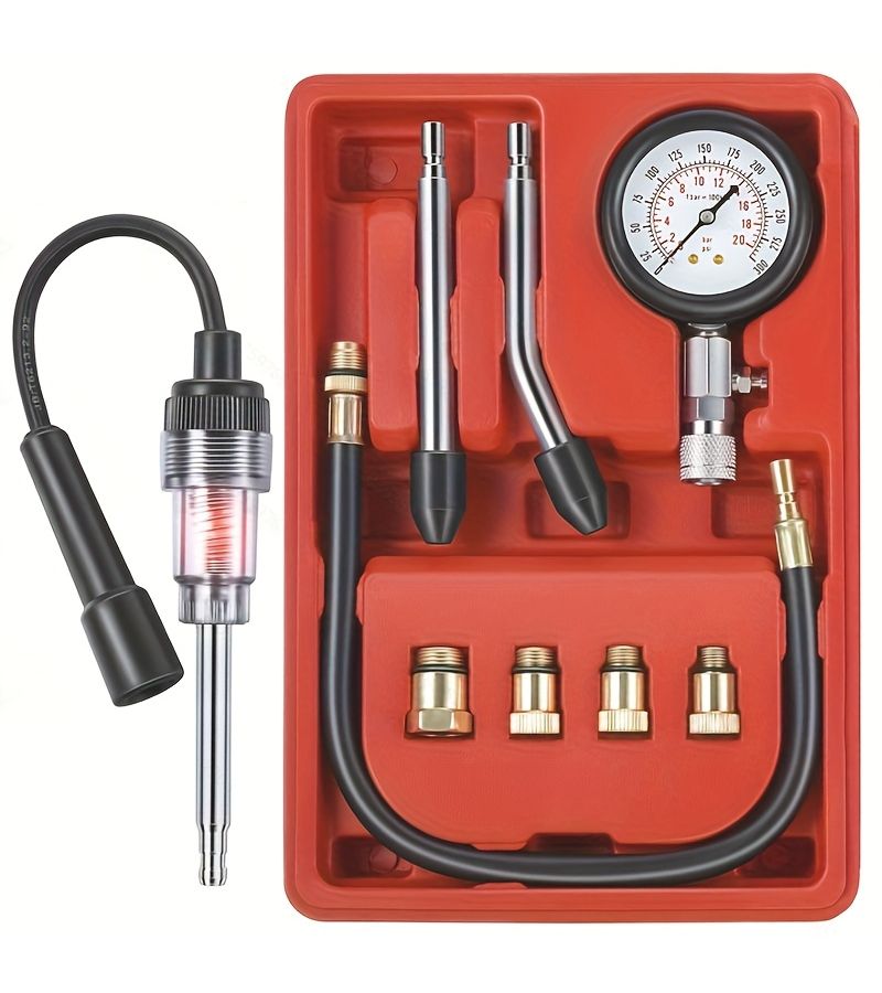 طقم اختبار الضغط لمحركات المركبات 9 قطع 0-300 رطل/بوصة² M10 M12 M14 M18 - Image 1