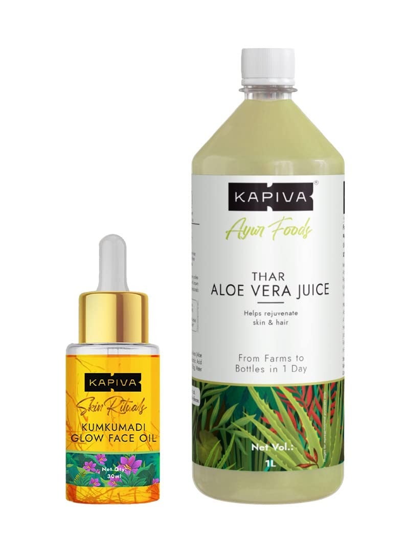 Kapiva Kapiva Aloe Vera Juice 1 ltr + Kapiva Kumkumadi face Glow Oil 30 ml - Image 1