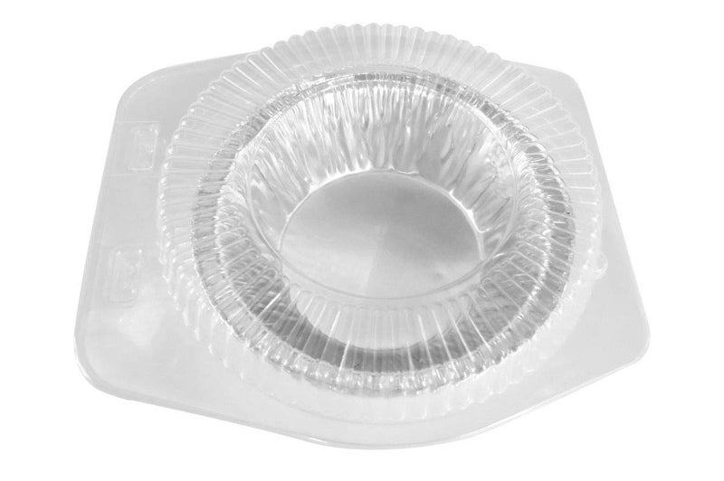KitchenDance Disposable Plastic Pie Pans with Clear Clamshell Containers  5 Inches Round Plastic Foil Individual Pot Pie Pans for Baking Cooking Preparing Food Nonstick Pan 501762 25 Count Set