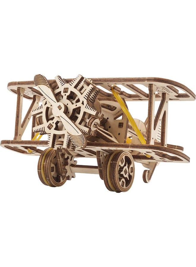 UGEARS طائرة ثنائية السطح مصغرة 3D نموذج خشبي ميكانيكي طقم طائرة للبالغين 3D لغز طائرة لعبة مع محرك مطاطي DIY لغز ذهني مجموعة بناء للأطفال - Image 2