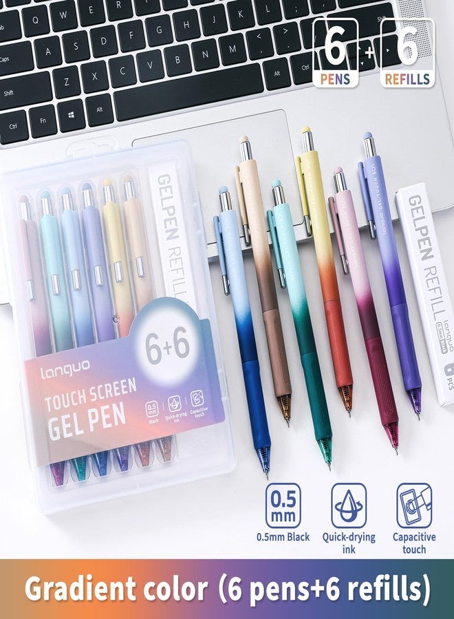 Joyask Gel Pens, 0.5mm Quick Dry Black Ink Pens Fine Point Smooth Writing Pens, 2-in-1 Stylus Retractable Gel Pen with Stylus tip, Cute Office School Supplies Gifts for Women Men (6 gel pens + 6 refills) - Image 2