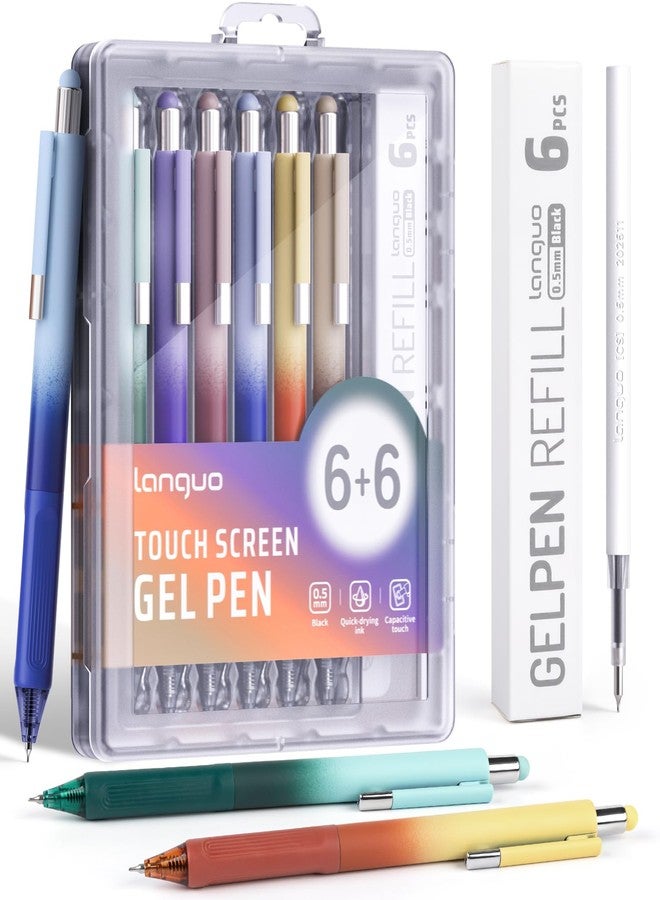 Joyask Gel Pens, 0.5mm Quick Dry Black Ink Pens Fine Point Smooth Writing Pens, 2-in-1 Stylus Retractable Gel Pen with Stylus tip, Cute Office School Supplies Gifts for Women Men (6 gel pens + 6 refills) - Image 1