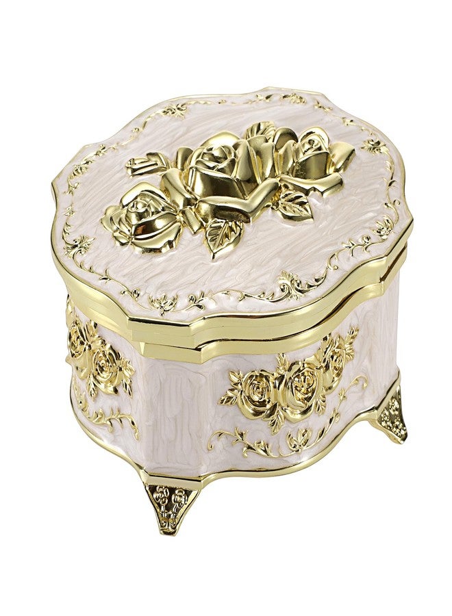 ELLDOO Vintage Music Box, Beige Metal Musical Jewelry Box Keepsake Box, Small Trinket Storage Organizer Jewelry Storage Box Gift for Girl Women (Tune: You are My Sunshine) - Image 1