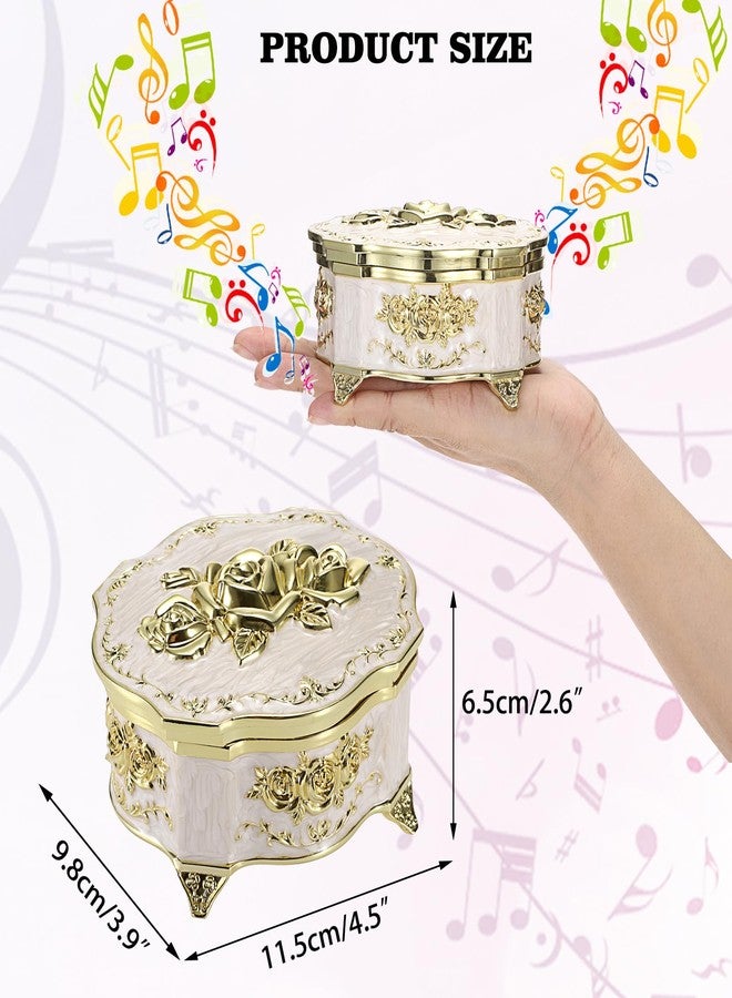 ELLDOO Vintage Music Box, Beige Metal Musical Jewelry Box Keepsake Box, Small Trinket Storage Organizer Jewelry Storage Box Gift for Girl Women (Tune: You are My Sunshine) - Image 2
