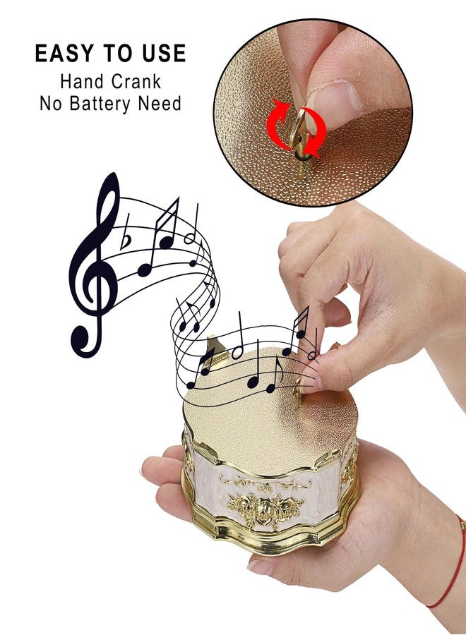 ELLDOO Vintage Music Box, Beige Metal Musical Jewelry Box Keepsake Box, Small Trinket Storage Organizer Jewelry Storage Box Gift for Girl Women (Tune: You are My Sunshine) - Image 4