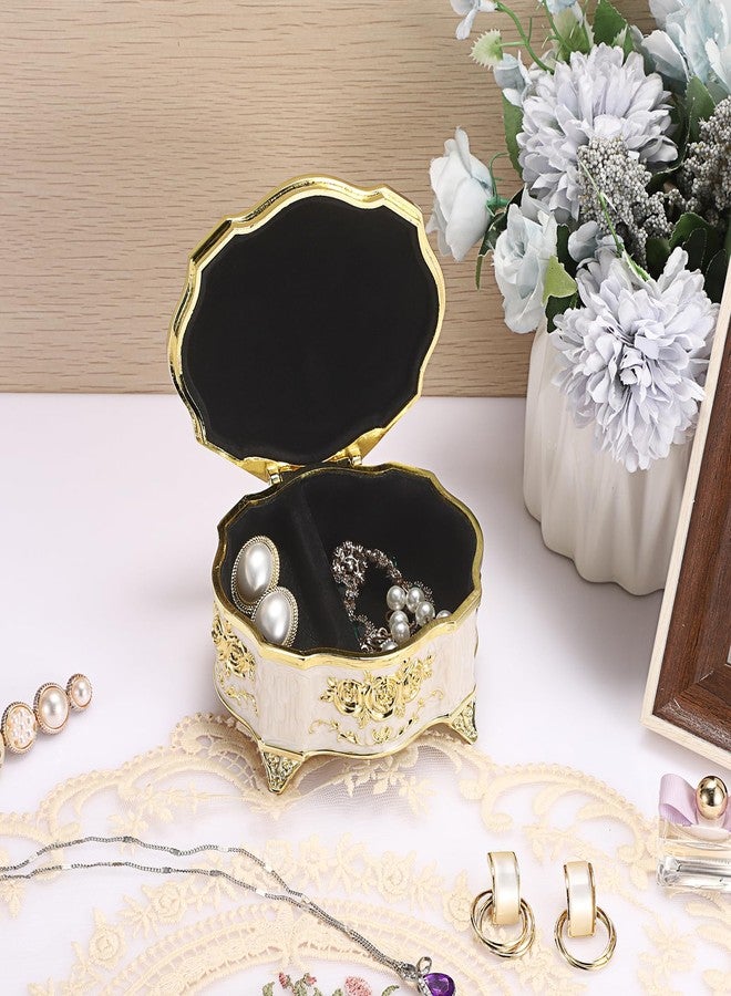 ELLDOO Vintage Music Box, Beige Metal Musical Jewelry Box Keepsake Box, Small Trinket Storage Organizer Jewelry Storage Box Gift for Girl Women (Tune: You are My Sunshine) - Image 5