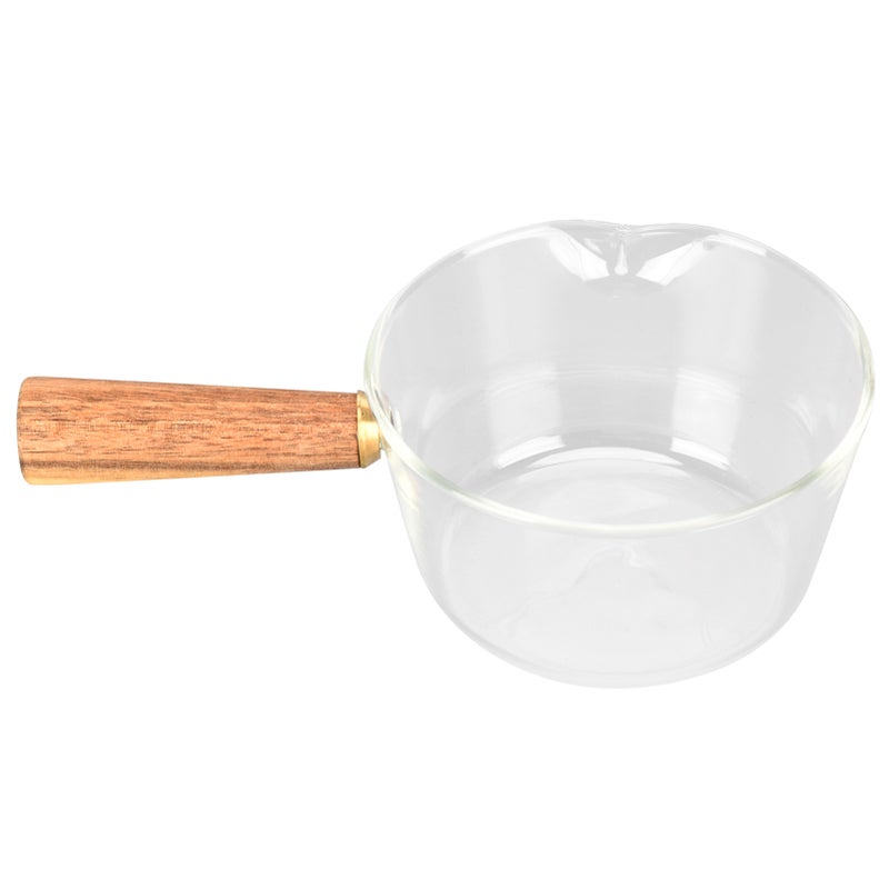 Glass Milk Pot with Wooden Handle V Shaped Spout Noodles Saucepan Home Kitchen Cookware Accessory400ml - Image 5