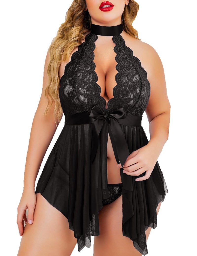 Avidlove Plus Size Lace Babydoll Womens Lingerie High Waist Chemise Sleepwear Wedding Nightwear - Image 1