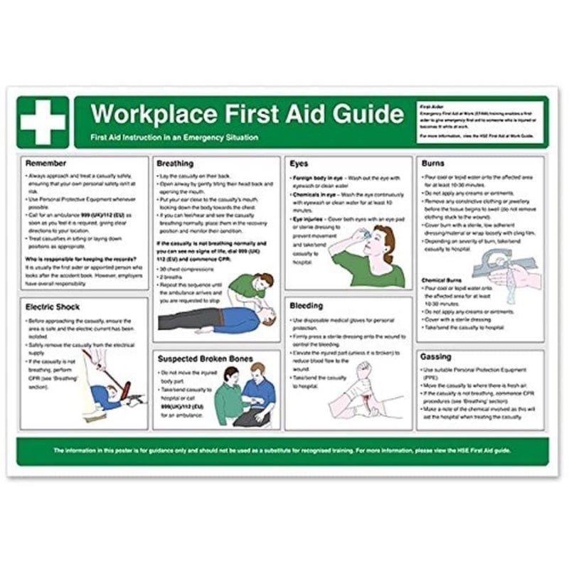 V Safety Workplace First Aid Guidance Poster A2 594 x 420 mm Safety Sign