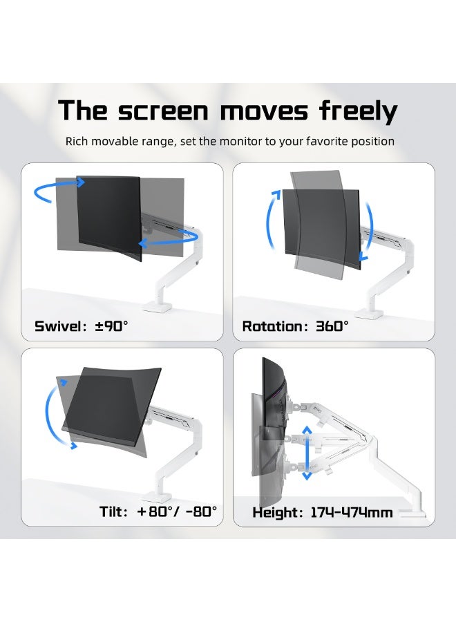 ETHU Monitor Arm, Heavy Duty Monitor Desk Mount with Gas Spring, Fits 17-40 inch Screens, Holds 2-14KG, Full Motion Adjustable Monitor Stand for Office & Home, VESA 75x75/100x100, Pure White - Image 4