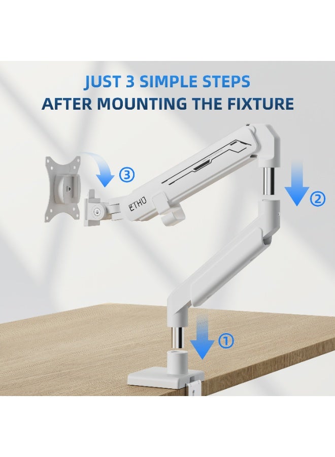 ETHU Monitor Arm, Heavy Duty Monitor Desk Mount with Gas Spring, Fits 17-40 inch Screens, Holds 2-14KG, Full Motion Adjustable Monitor Stand for Office & Home, VESA 75x75/100x100, Pure White - Image 2