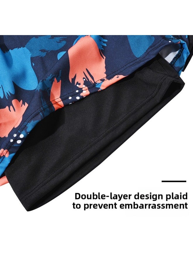 Loquat Swimming Trunks Men's Double-layer Plus Size Loose Printed Adult Swimming Trunks Professional Quick-drying Hot Spring Swimming Trunks Beach Pants-Color:Yk48893 Blue (lace Inside)- - Image 5